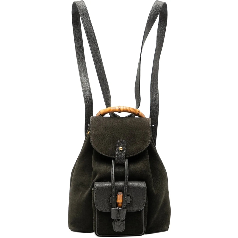 Gucci Sac à dos Suede Bamboo Drawstring Backpack schwarz