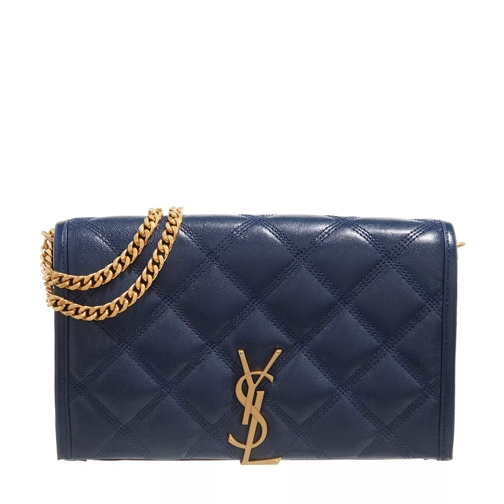 Saint Laurent Becky Chain Wallet Diamond-Quilted Lambskin Blue Crossbody Bag