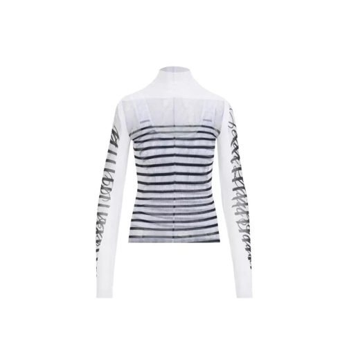 Jean Paul Gaultier Spandex Mesh Printed Feathers Mariniere Top White 