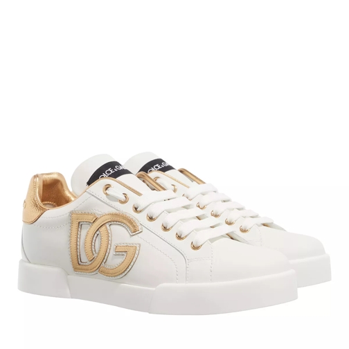 Dolce&Gabbana Logo Plaque Lace Up Sneakers White Gold lage-top sneaker