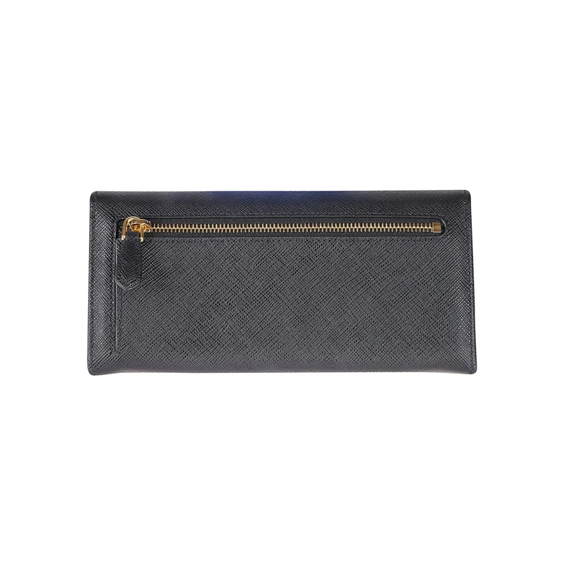 Prada Geldbörse Textured Black Flap Wallet With Gold-Tone Zipper Grey