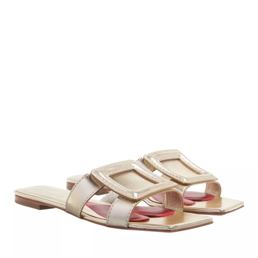 Roger Vivier Stitching Buckle Mules In Nappa Leather Gold Slip-ins