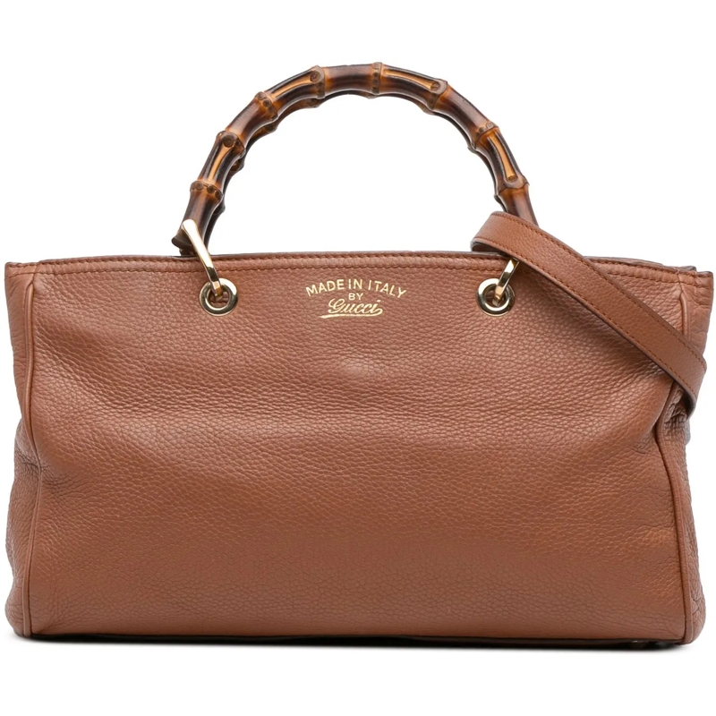 Gucci Schultertasche Medium Calfskin Bamboo Shopper Satchel braun
