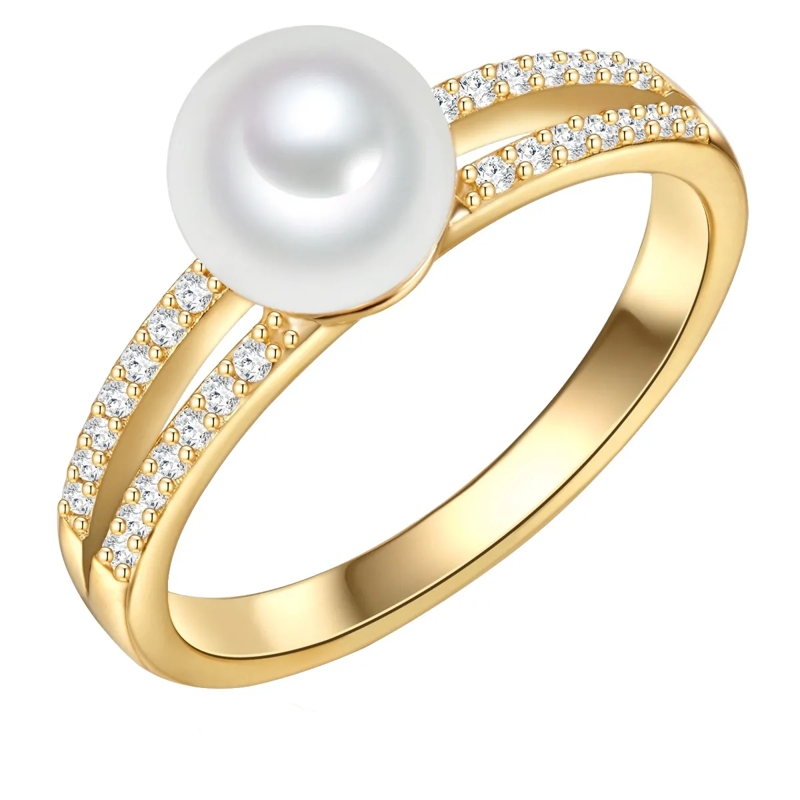Valero Pearls Ring Sterling Silber Ring Zirkonia Süßwasser-Zuchtperle gold