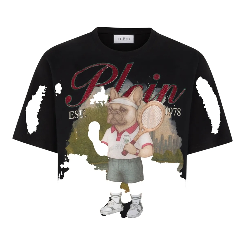 Philipp Plein T-Shirt Round Neck T-Shirt Bulldog Tennis Club schwarz