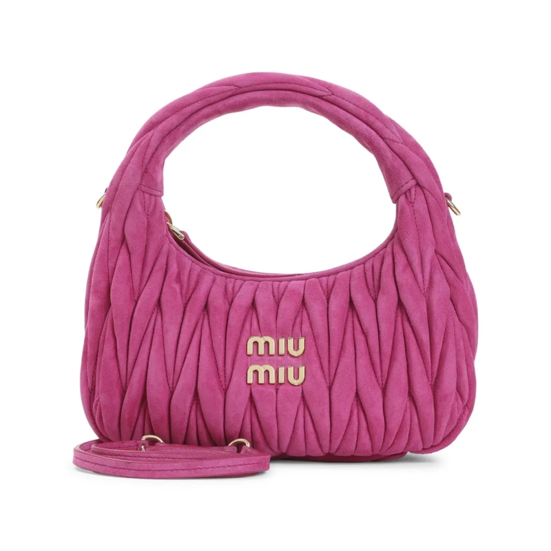 Miu Miu Schoudertas Matelassé Suede Leather Wander Shoulder Bag Pink