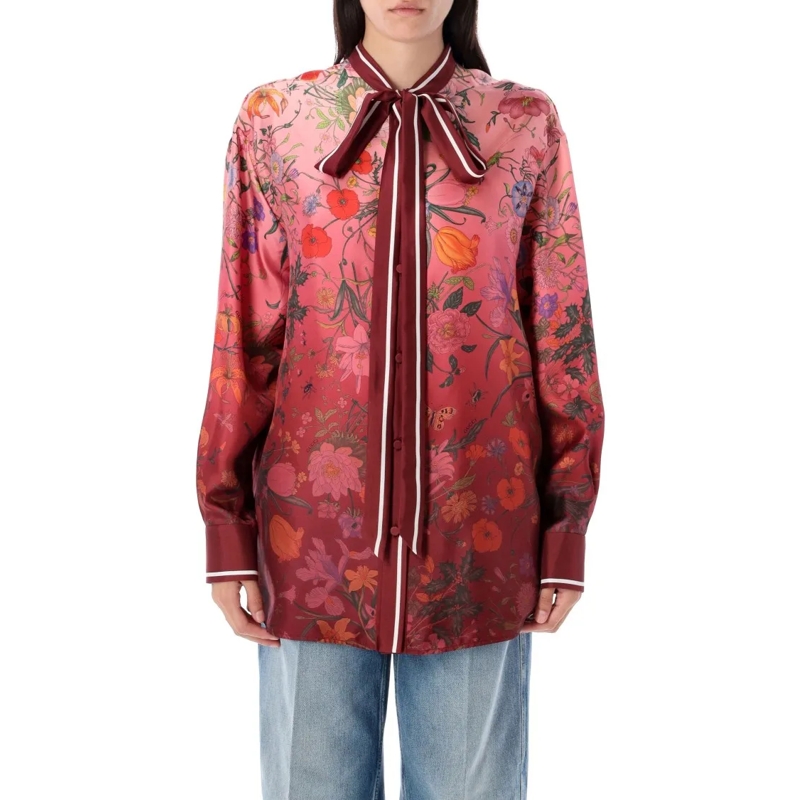 Gucci Blouse Printed Silk Shirt Burgundy