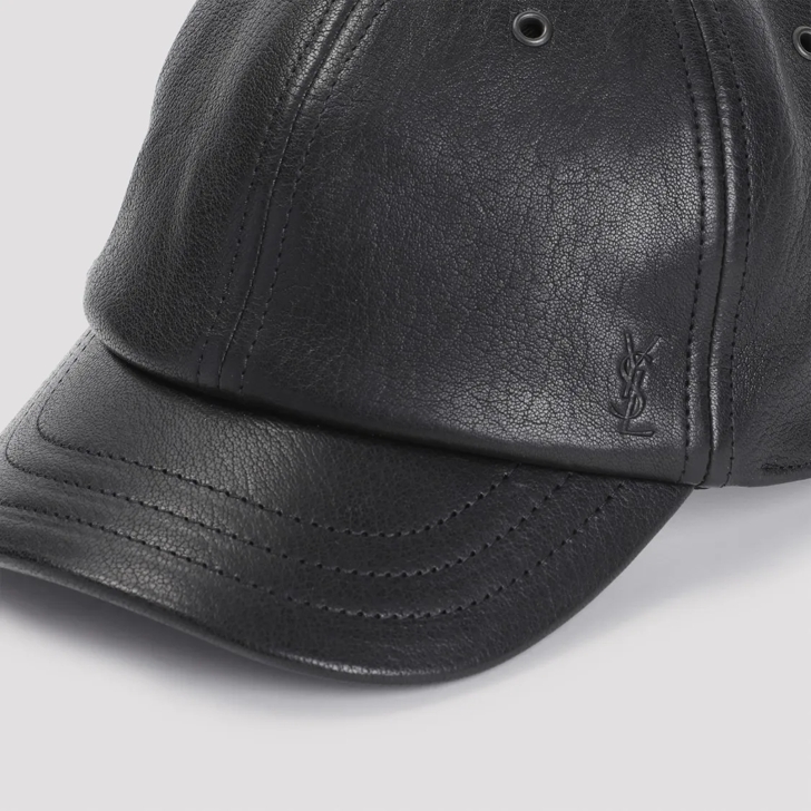 Saint Laurent Black Leather Cap Black Hut