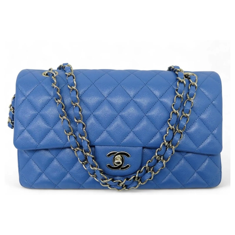 Chanel Schultertasche NEUE CHANEL TIMELESS CLASSIC MEDIUM HANDTASCHE A01 blau