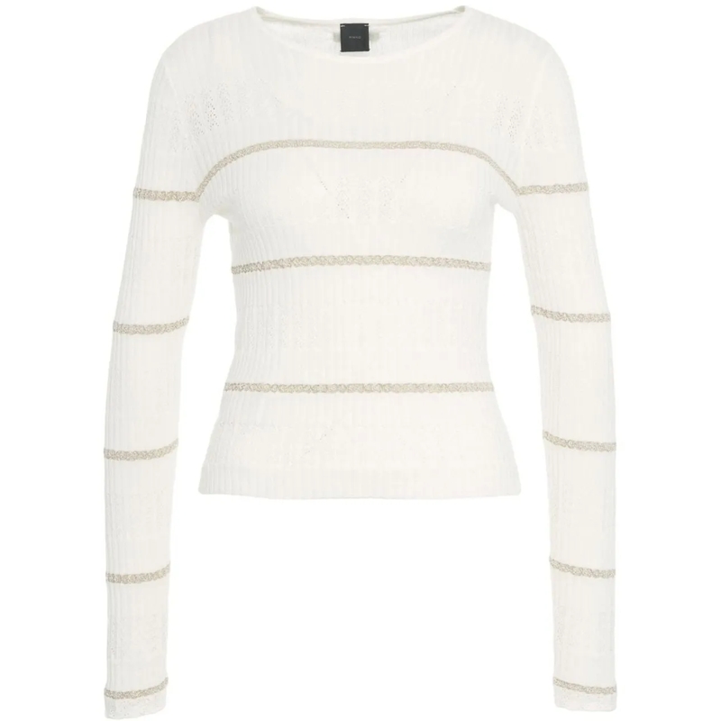 Pinko Top met lange mouwen Ribbed Long Sleeve Striped T-Shirt White