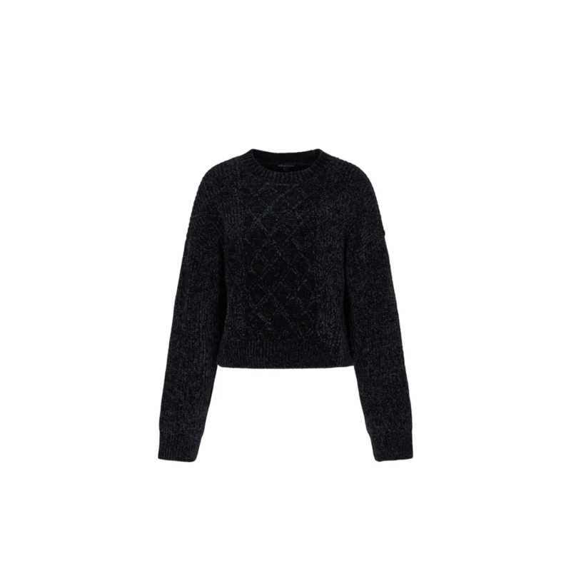 Armani Exchange Trui Textured Knit Sweater With Diamond Design Black