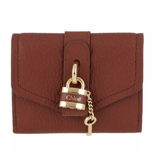 Chloé Small Wallet Calfskin Leather Sepia Brown Tri-Fold Portemonnee