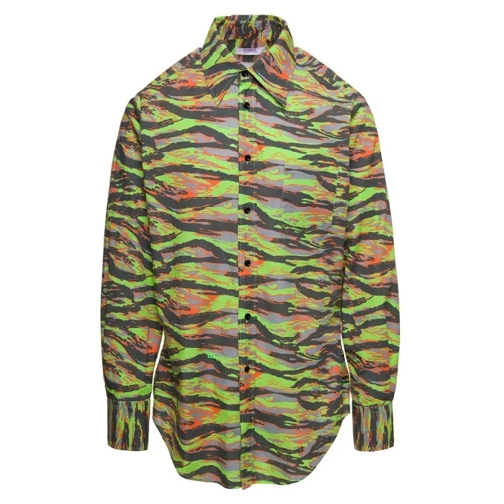 Erl Green Long Sleeve Shirt With Graphic Print In Cott Multicolor 