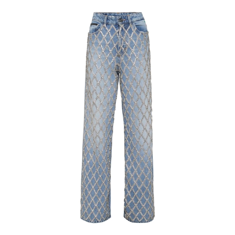 Philipp Plein Jeans Skater-Passform Crystal Verziert jeansblau