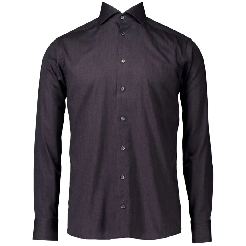 Eton  Eton Herringbone Wrinkle Free Flannel Shirt Lange  grau