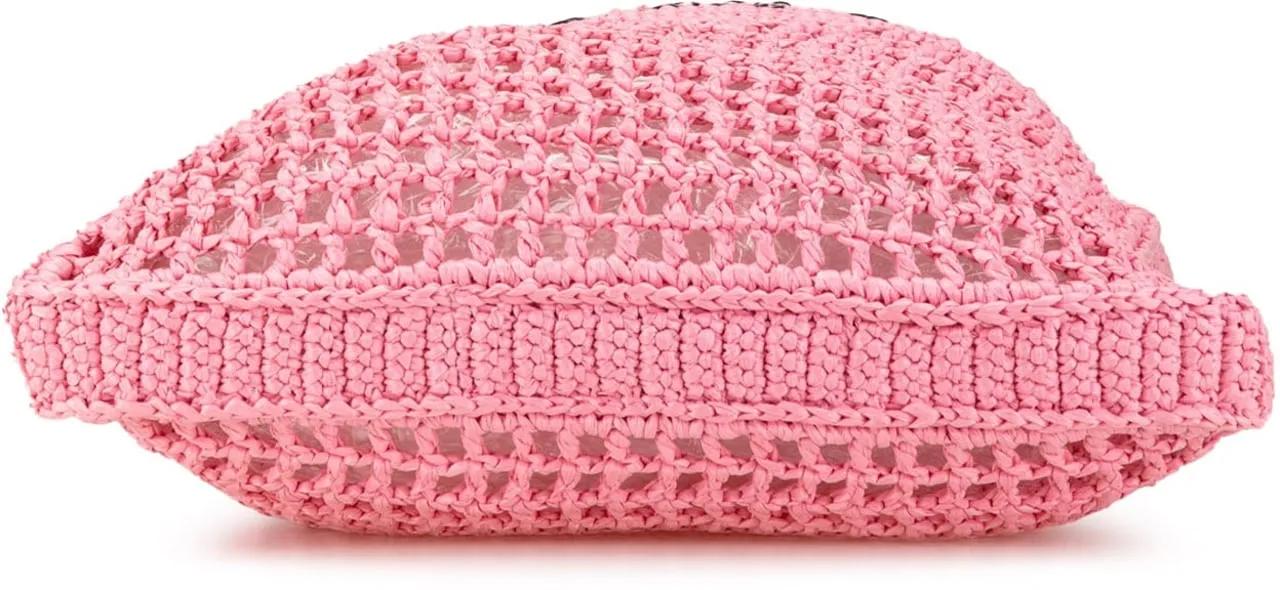 Prada Shoppers Crochet Raffia Logo Tote in poeder roze