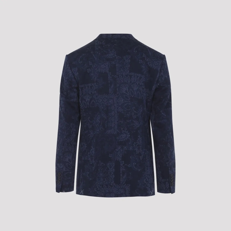 Etro Blazer Tailored Blue Cotton Blazer With Subtle Paisley Pa Blue