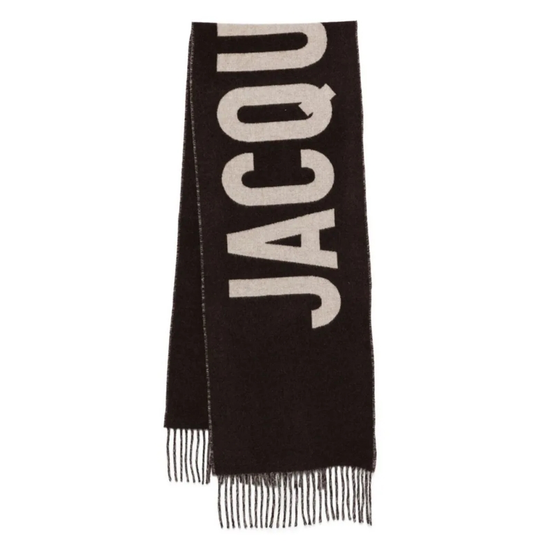 Jacquemus Écharpe légère Rectangular Dark Brown Graphic Scarf Black