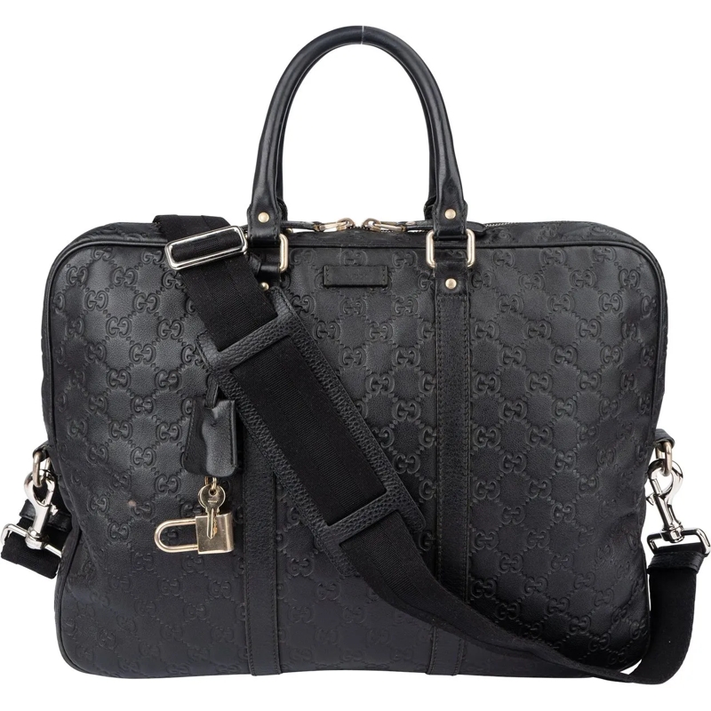 Gucci Schultertasche Gucci Leather GG Monogram Business Handbag schwarz