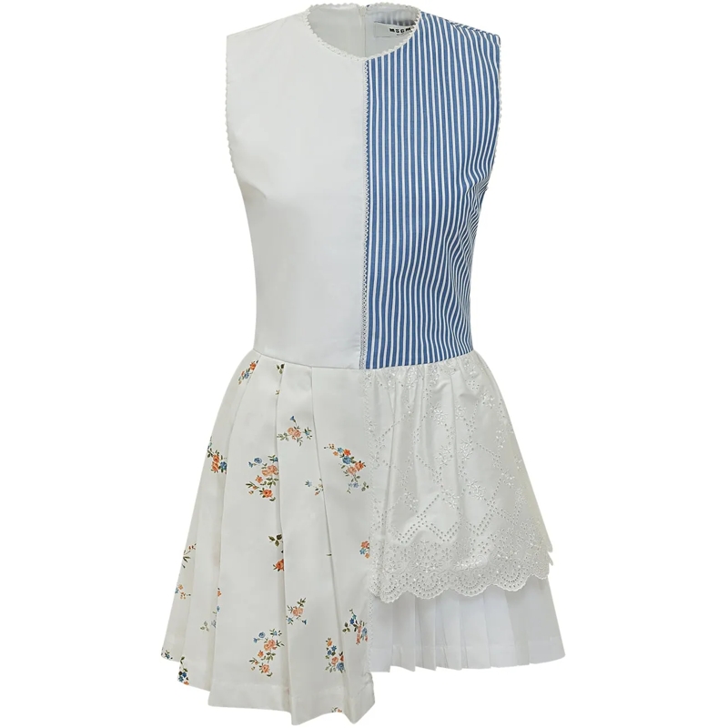 MSGM Minikleid Abito Patchwork Senza Maniche weiß