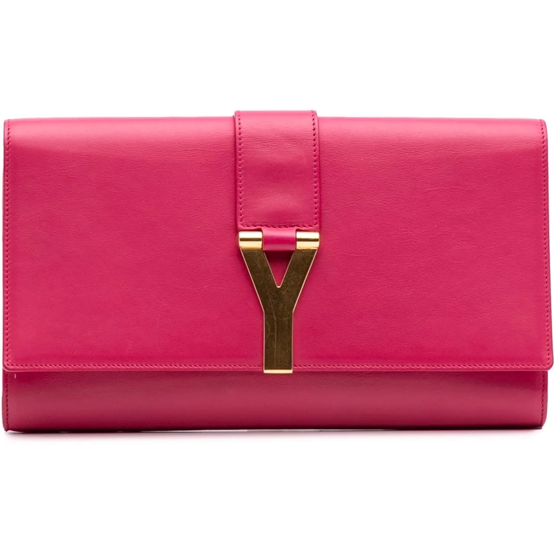 Saint Laurent Pochette Leather Chyc Ligne Clutch rose