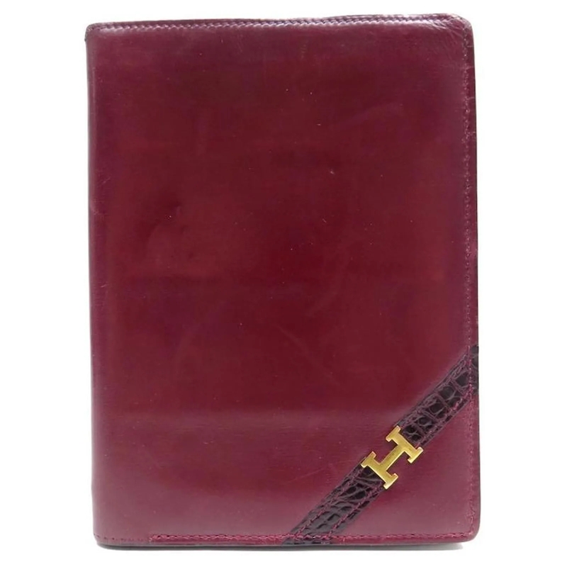 Hermès Geldbörse VINTAGE HERMES ANNIE LEDER WALLET BOX H IN GOLD &  rot