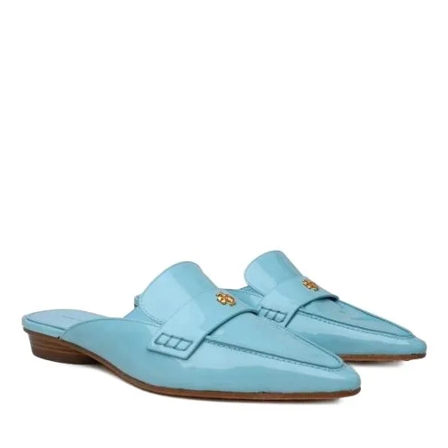 Tory Burch Light Blue Shiny Leather Pointed Sabots Blue Muil