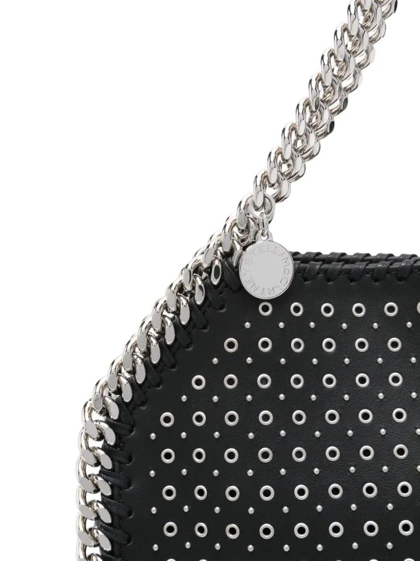 Stella Mccartney Hobo bags Structured Black Shoulder Bag With Perforated Desi in zwart