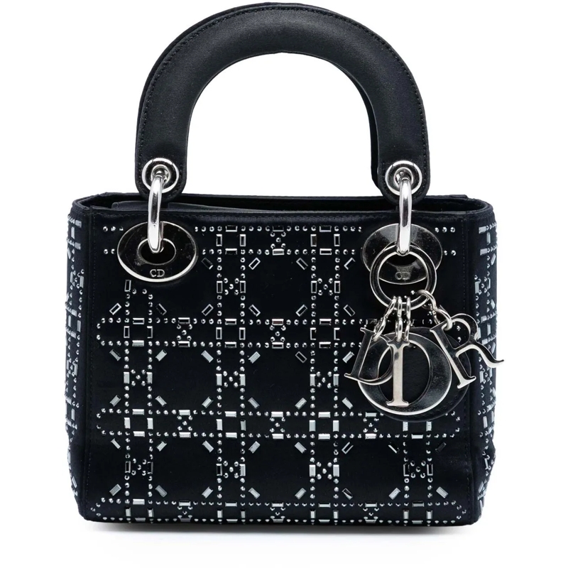 Christian Dior Schultertasche Mini Satin Cannage Strass Crystal Embellished Lady schwarz