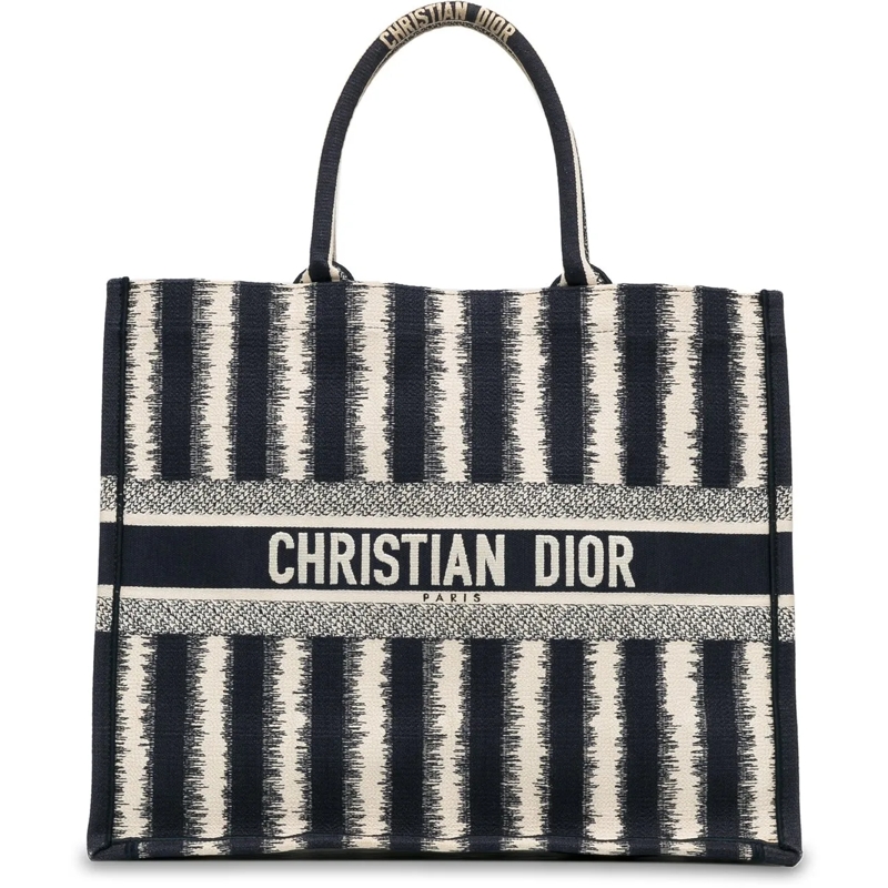 Christian Dior Shopper Large Striped Book Tote blau