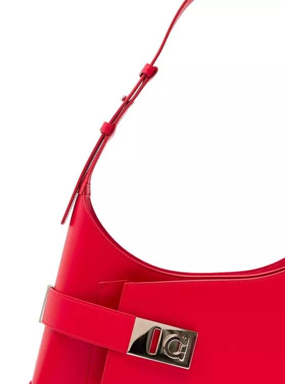 Salvatore Ferragamo Shoppers Red Hobo Shoulder Bag With Asymmetric Pocket And G in rood