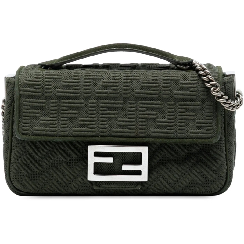 Fendi Sac à bandoulière Zucca Embossed Technical Fabric Chain Midi Baguett grün