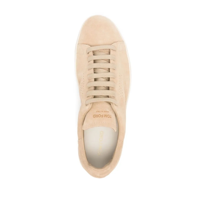 Tom Ford Low-Top-Sneaker Beige Suede Sneakers With Perforated Logo Detail Neutrals
