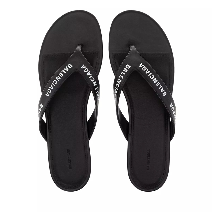 Balenciaga Logo Flip Flop Slippers Plain Leather Black White