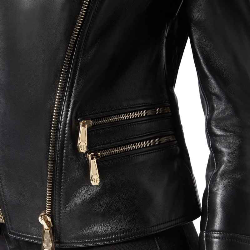 Philipp Plein Lederjacke Leder Biker-Jacke schwarz(Image 5)