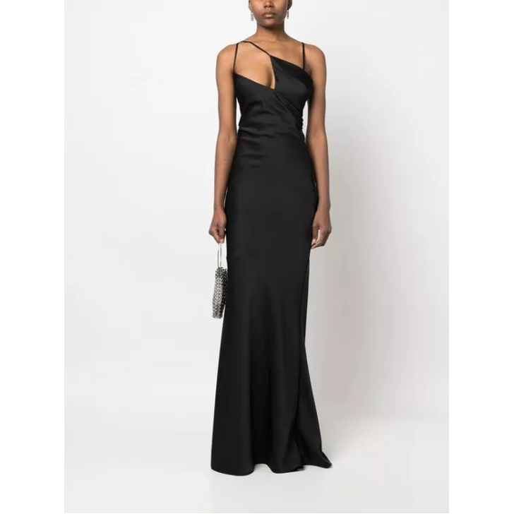 The Attico Melva Satin Long Dress Black