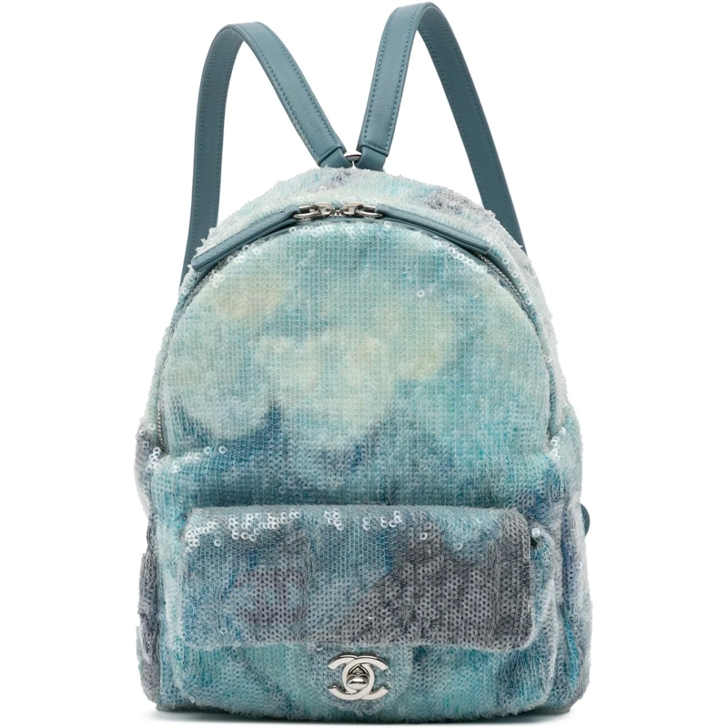 Chanel Sac à dos Mini Sequins and Lambskin Waterfall Backpack blau
