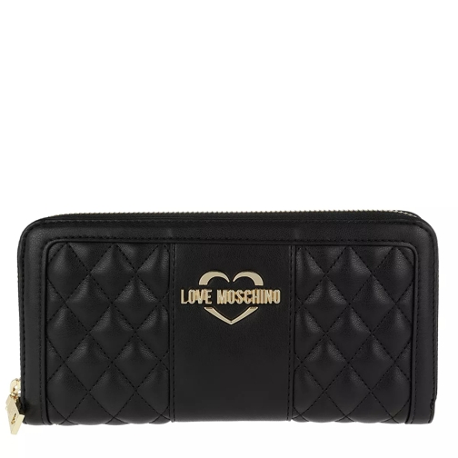 Love Moschino Quilted Zip Around Wallet Black/Gold Portemonnaie mit Zip-Around-Reißverschluss