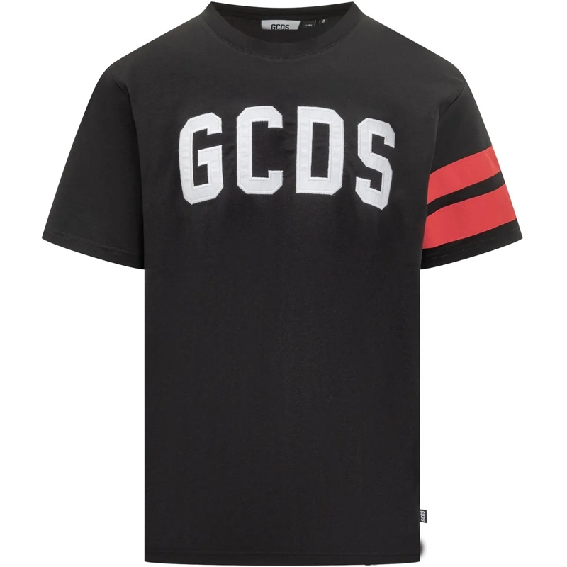 Gcds T-shirt GCDS T-shirt Nera con Logo Bianco e Bande Rosse schwarz