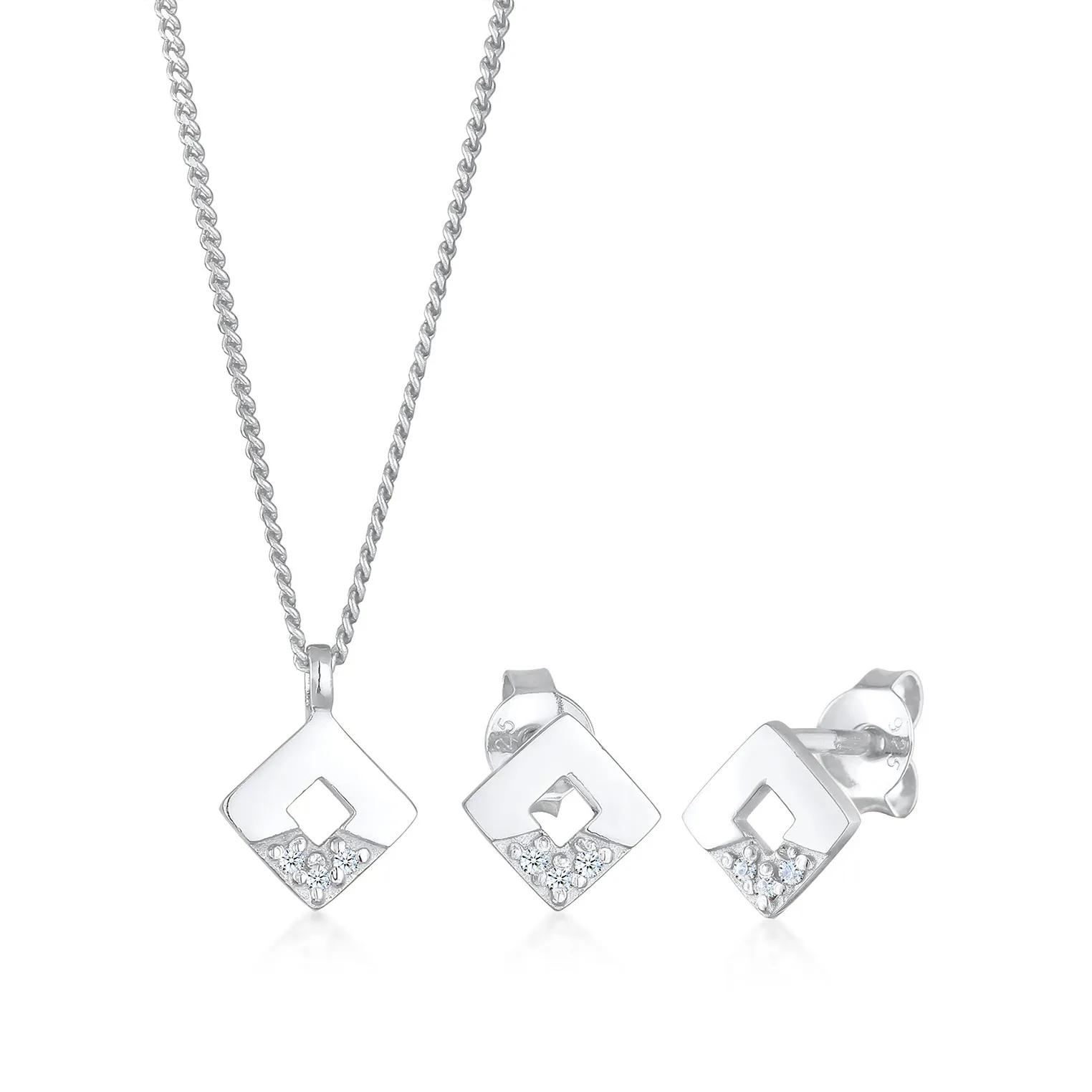 Elli Halsketten - Schmuckset Diamanten (0.045 ct) Geo Design 925 Sil - Gr. unisize - in Silber - für Damen