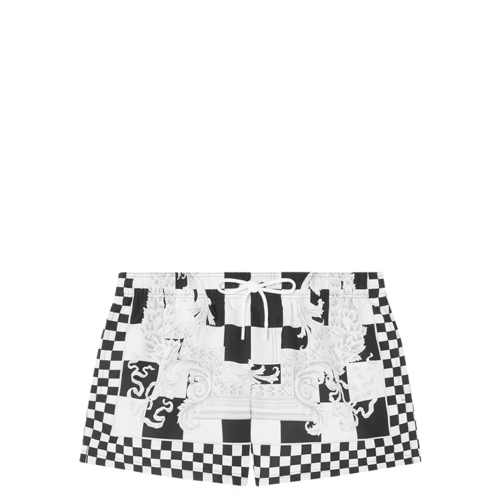 Versace Barocco Checkerboard-Print White/Black Bath Shorts White 