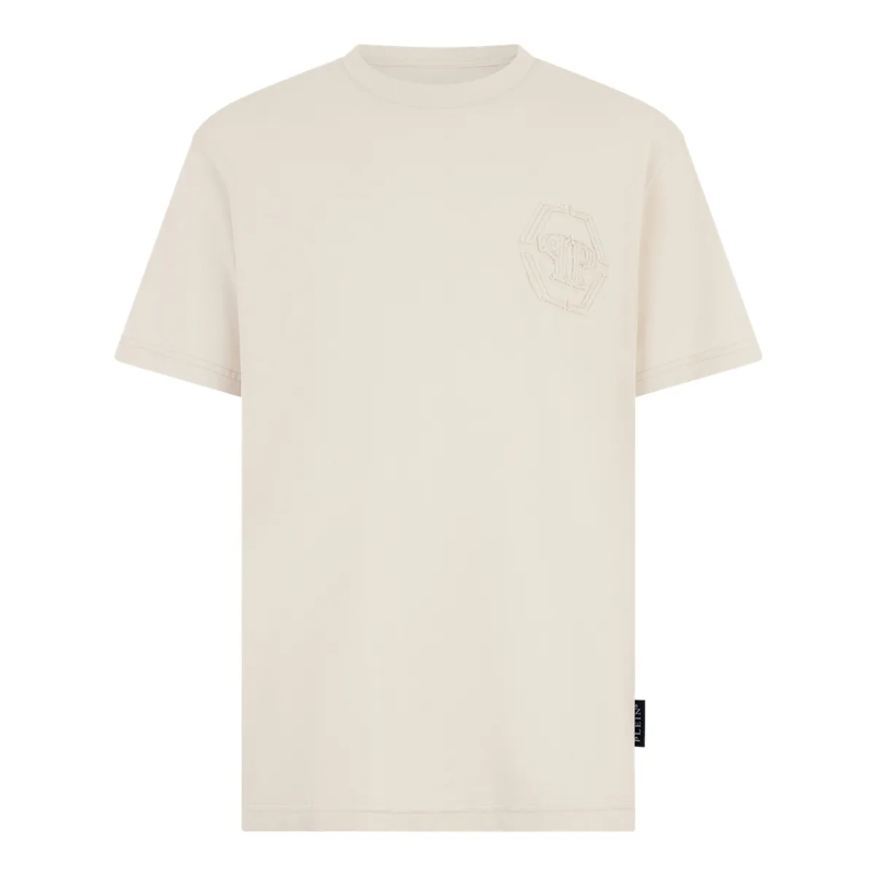 Philipp Plein T-Shirt Round Neck T-Shirt Raw Edge Monogram Monogram beige