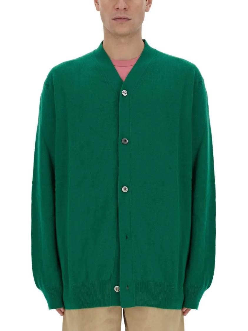 Thumbnail - Comme des Garcons - Relaxed Fit Deep V-Neck Wool Cardigan - Größe S - grün