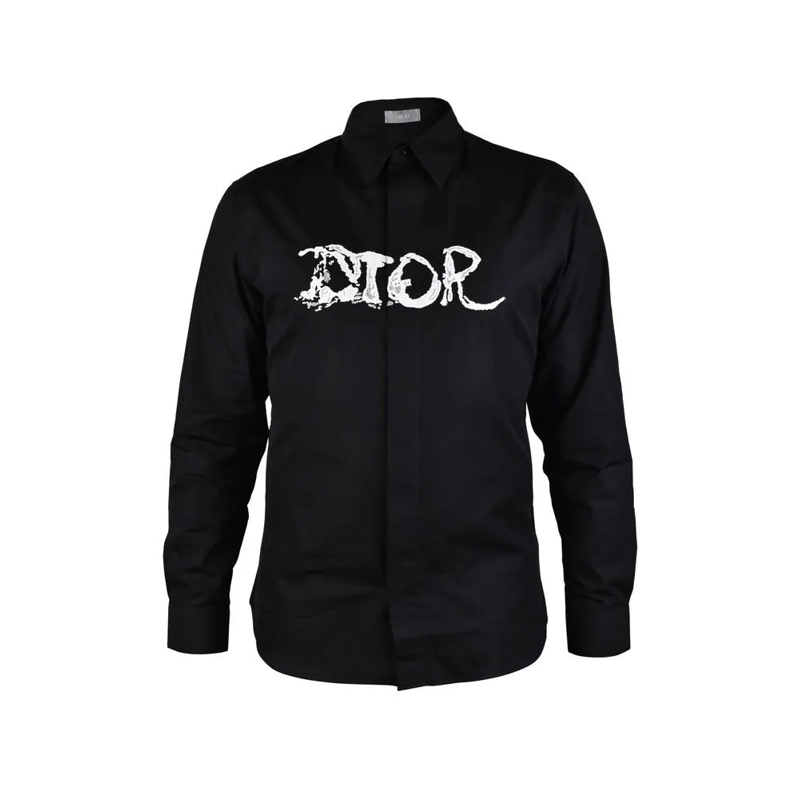 Christian Dior Hemd Black Cotton Shirt With Embroidered Inscription Black