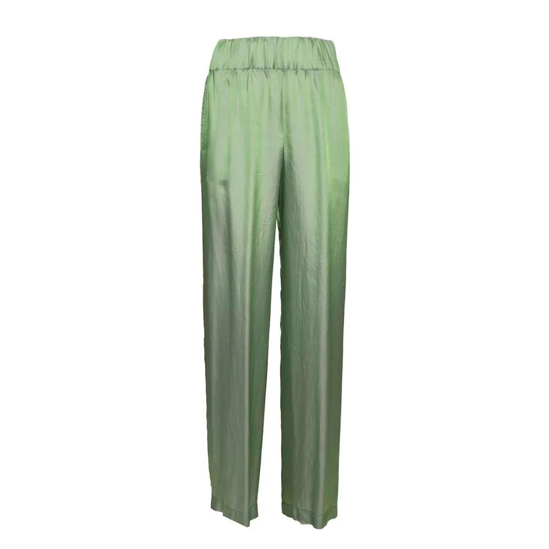 Thumbnail - Aspesi - Wide Leg Trousers In Green Viscose And Silk Twill - Größe 38 - grün