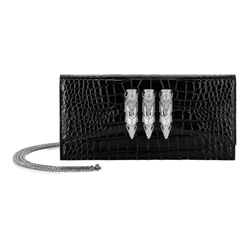 Philipp Plein Crossbody Bag Henkeltasche Skull Crocco Print schwarz