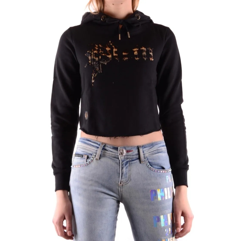 Philipp Plein  Cropped Sweatshirt With Metallic Logo Black