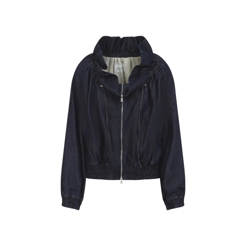 Dries Van Noten Veste de transition Indigo Cotton Jacket With Ruched Collar And Elasti Black
