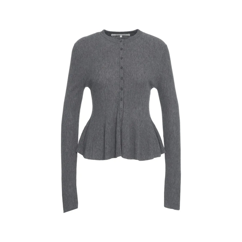 Second Female Strickjacke Ribbed Knit Cardigan With Button-Down Closure And  Grey