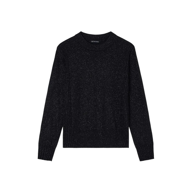 Armani Exchange Trui Shiny Finish Sweater With Ribbed Edges Black